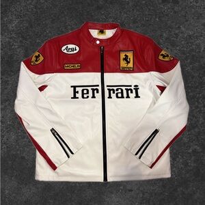 Ferrari Red & White Racing Leather Bomber Jacket